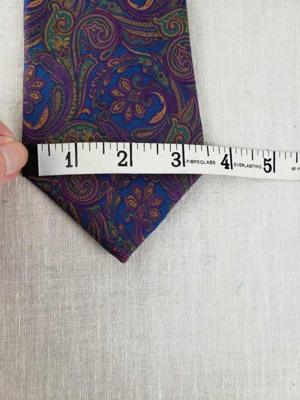 Liberty of London Mens Paisley Silk Neck Tie Purple Blue Gold Made in USA Vtg